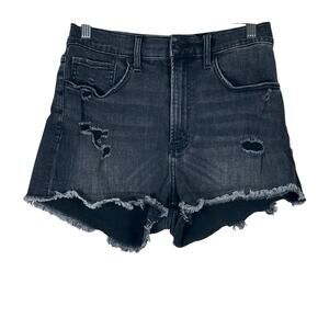 Abercrombie & Fitch Denim Shorts Womens 6 Black Distressed High Rise Grunge Punk